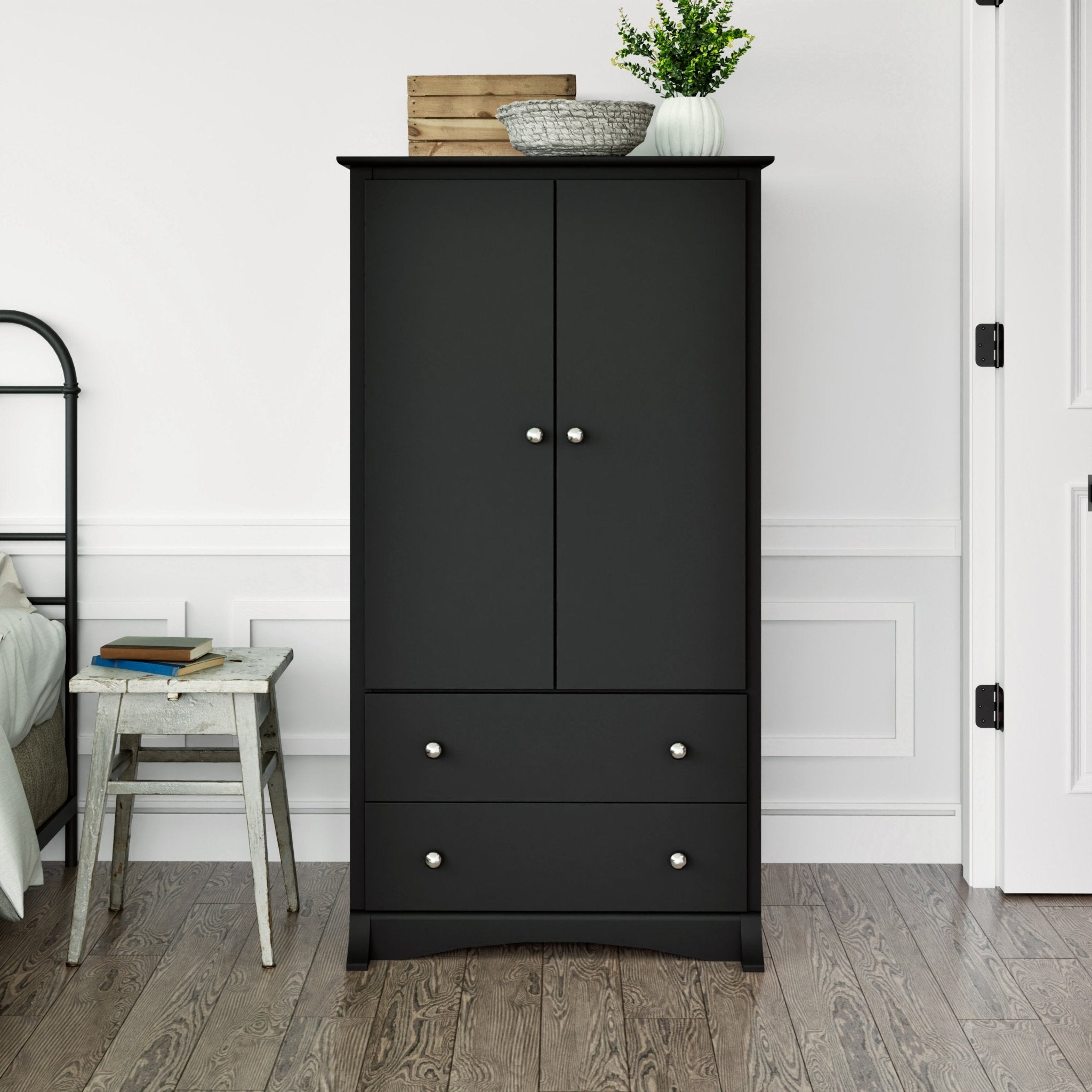 Sonoma Black Engineered Wood 31.5 in. Armoire Dresser for Bedroom with Adjustable Shelf and 2-Doors and 2-Drawers - Thumbnail 4