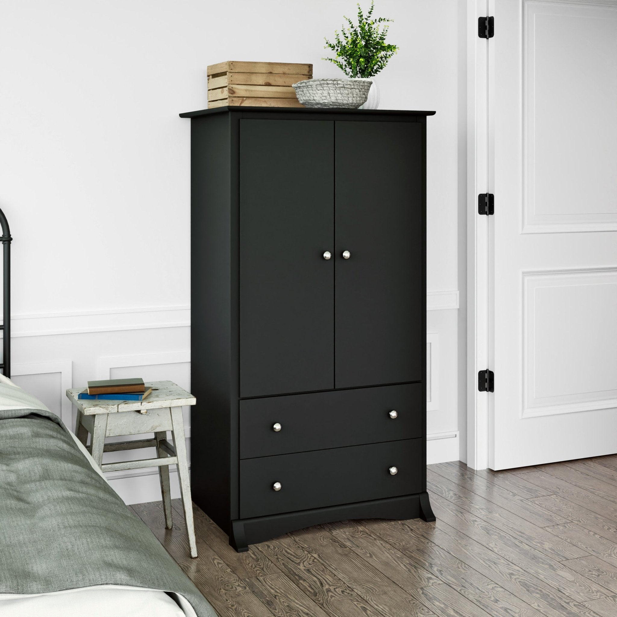 Sonoma Black Engineered Wood 31.5 in. Armoire Dresser for Bedroom with Adjustable Shelf and 2-Doors and 2-Drawers - Thumbnail 5