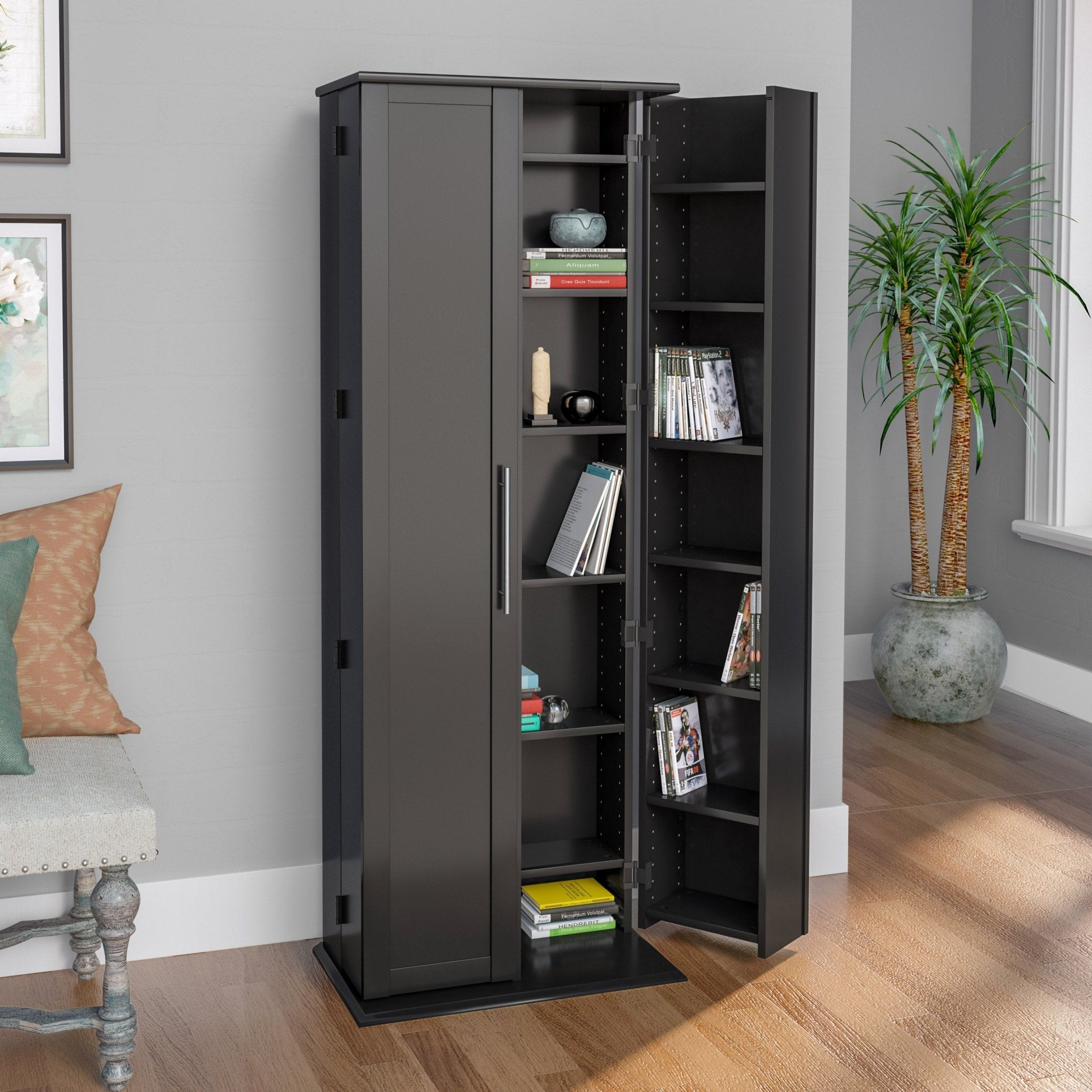 Slate Media 24" 2-Door Locking Panel Door Media Storage - Thumbnail 4