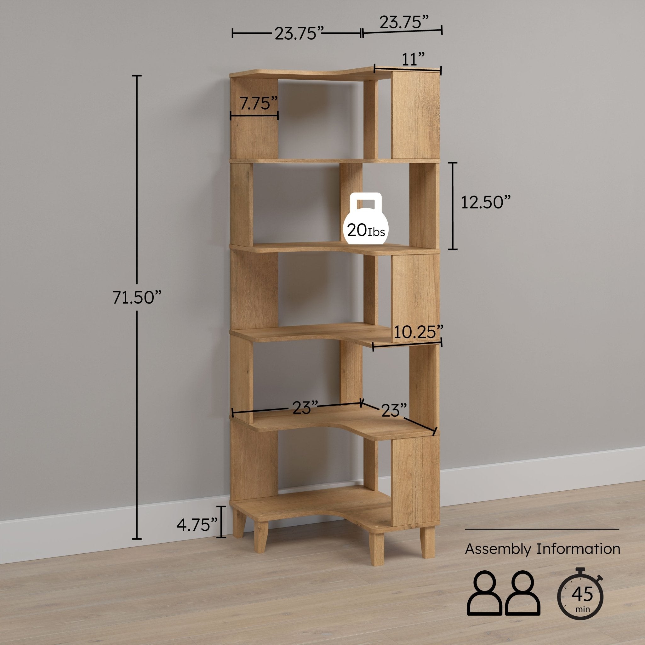 Nordik 71.5" Corner Bookcase - Thumbnail 5