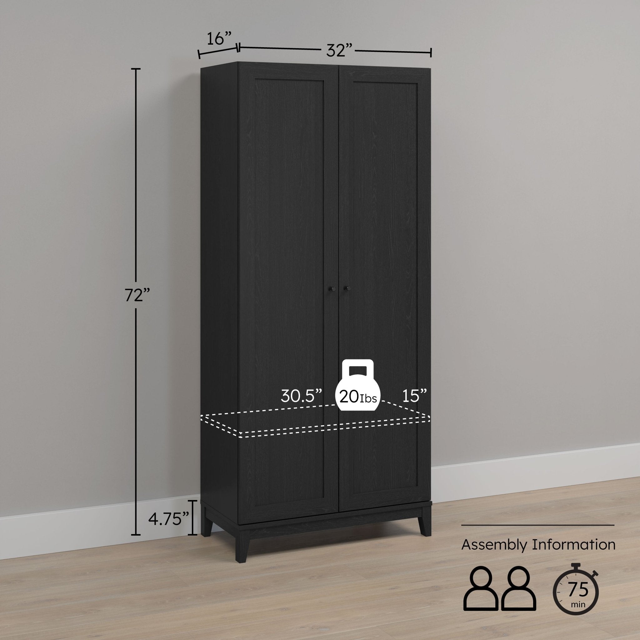 Yaletown 32" 2-Door Panel Storage Cabinet - Thumbnail 5