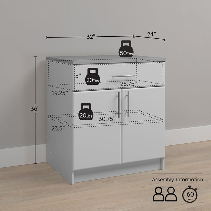 Elite 32" 2-Door Base Storage Cabinet with Drawer