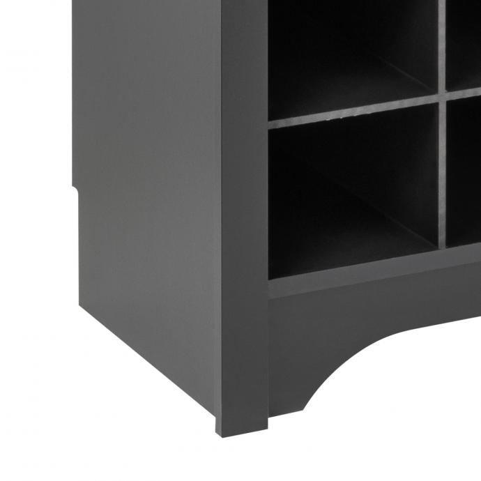 Black 60" Wide Hall Tree with 24 Shoe Cubbies detail