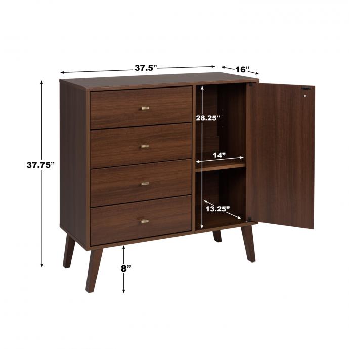 Milo 4-drawer Chest with Door, Cherry - dimensions