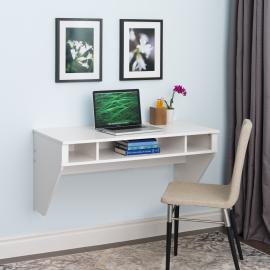 Home Office Computer Desk Table Floating Wall Mount Desk W/Storage Shelves White 
